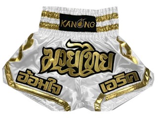 Kanong Custom White Muay Thai Shorts : KNSCUST-1065