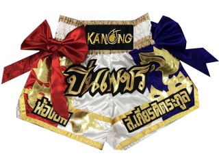 Kanong Custom White Thai Flag Muay Thai Shorts : KNSCUST-1023