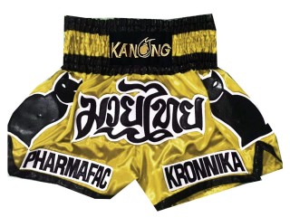 Kanong Custom Yellow with Black cat Muay Thai Shorts : KNSCUST-1061