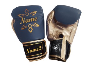 Personalised Navy Boxing Gloves Thai Design : KNGCUST-002