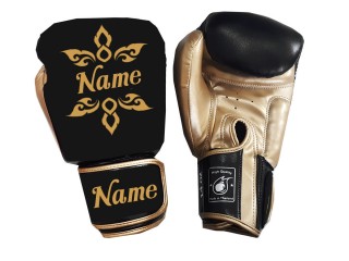 Personalised Black Boxing Gloves Thai Design : KNGCUST-001