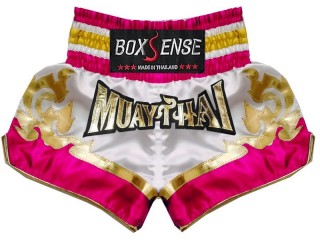Boxsense Kickboxing Shorts : BXS-099 White and Pink