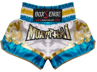 Boxsense Kickboxing Shorts : BXS-099 White and Skyblue