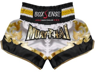 Boxsense Muay Thai Shorts : BXS-099 White and Black