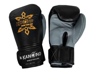 Kanong Real Leather Muay Thai Boxing Gloves : Black/Grey