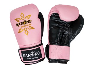 Kanong Real Leather Kickboxing Gloves : Pink/Black