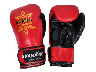 Kanong Real Leather Muay Thai Boxing Gloves : Red/Black