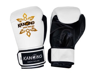 Kanong Real Leather Muay Thai Boxing Gloves : White/Black