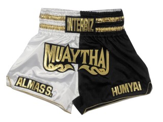 Kanong Personalised White and Black Muay Thai Shorts : KNSCUST-1160