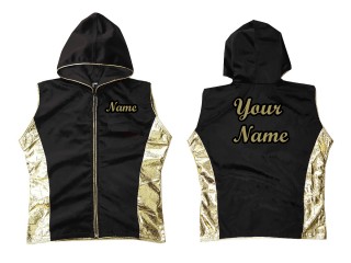 Personalized Kick boxing Hoodies / Walk in Jacket : Black Gold Sides