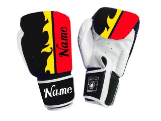 Personalised Black Boxing Gloves Yellow/Red Flame : KNGCUST-057