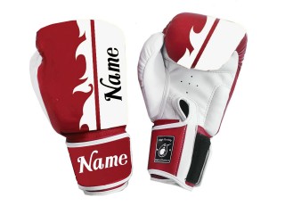 Personalised White and Red Boxing Gloves : KNGCUST-056
