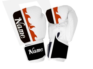 Personalised  White Boxing Gloves Black/Red Flame : KNGCUST-055