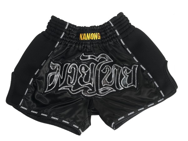Kanong Retro Muay Thai boxing Shorts : KNSRTO-206-Black