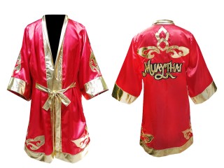 Customize Muay Thai Boxing  Robe : KNFIR-121 Red/Gold