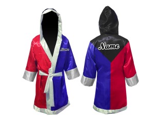Personalized Mens Boxing Robe with hood : Black/Blue/Red