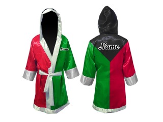 Personalized Mens Boxing Robe with hood : Black/Green/Red
