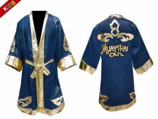 Personalized Thai Boxing Robe for Kids : Navy and Gold